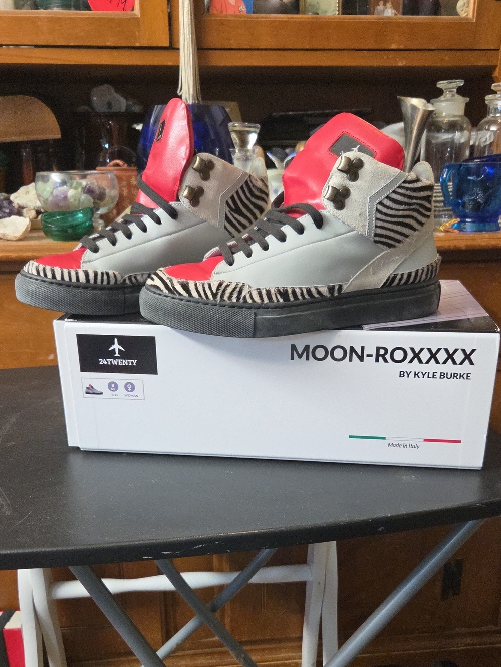Moon-Roxxxx High-Top Sneakers by Kyle Burke — Gray, Black & Red